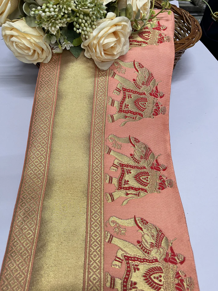 Elephant Banarasi Saree Lace - Peach